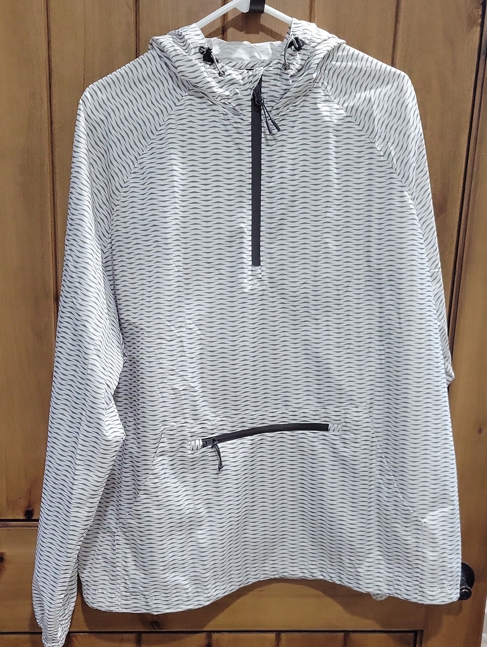 Holloway White Hooded Windbreaker with Gray Wave Print
